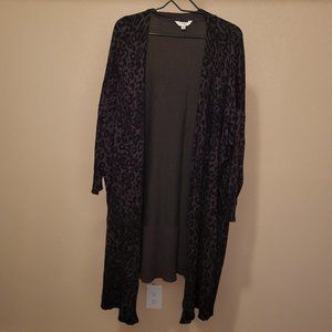 Dark Gray Plus Size Leopard Print Cardigan Duster